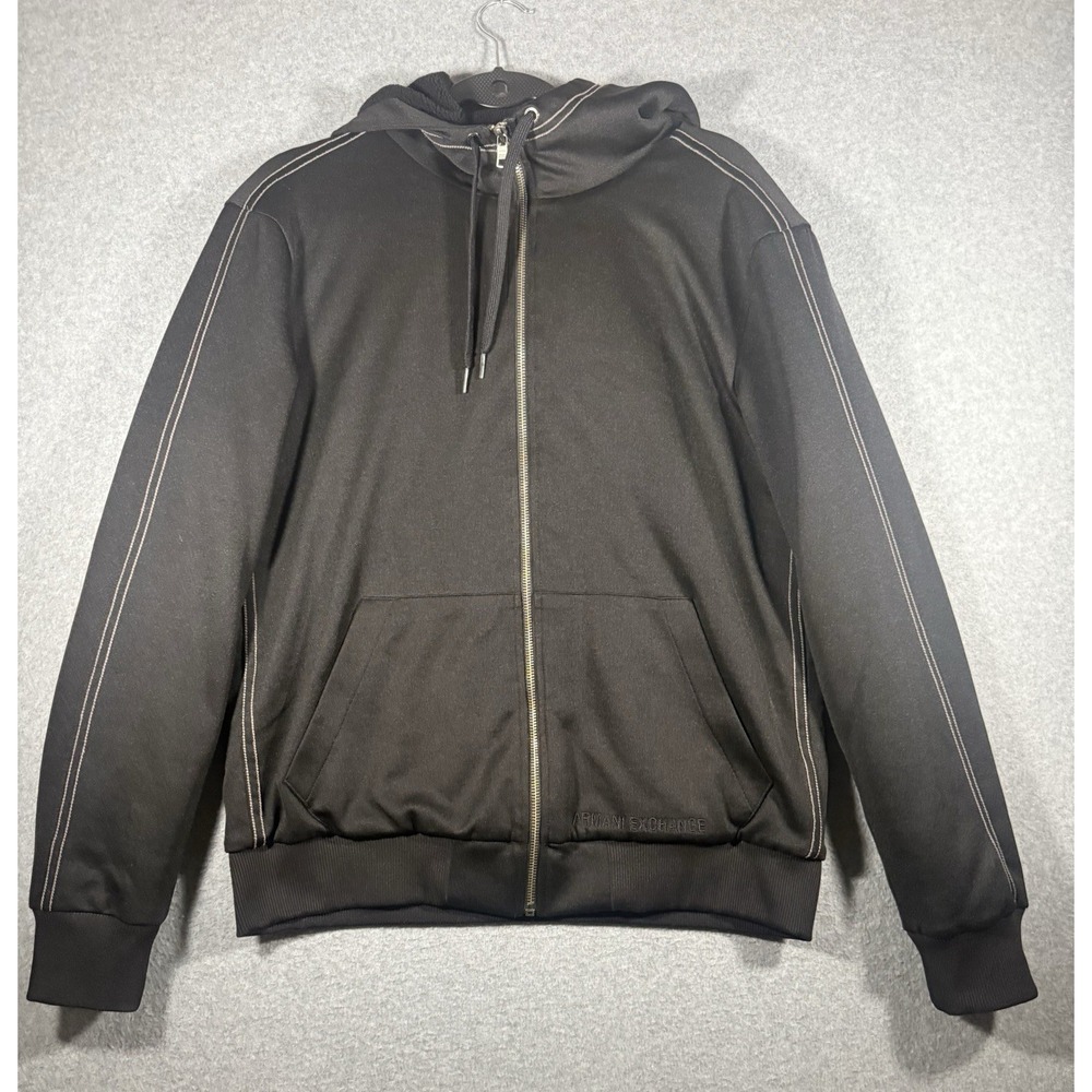 Armani Exchange Men's Black Full Zip Fleece Hoodie w/ Pockets Logo Size M